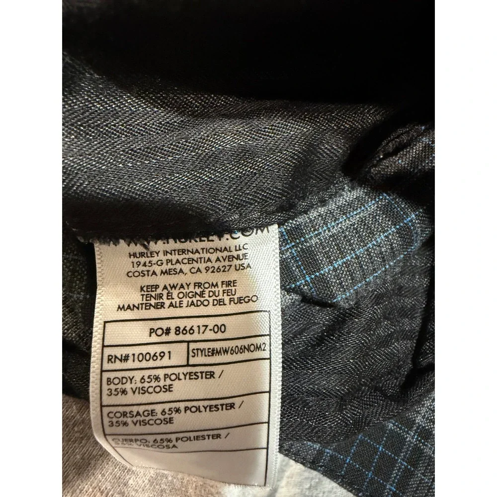 Hurley Mens Plaid Walk Shorts Grey Black Blue‎ MW606NOM2 Size 30